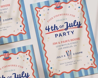 4th of July Invitation, Fireworks Pool Rooftop Party, Fourth Family BBQ Summer Picinic, Digital Template