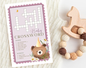 Printable Baby Shower Game, Teddy Bear Crossword Activity, Woodland Forest Animal, Digital Download PDF