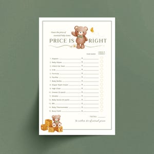 Price is Right Shower Game, Baby Bear Animal Theme Shower Game, Printable We Can Bearly Wait Baby Shower Game, Digital Download PDF