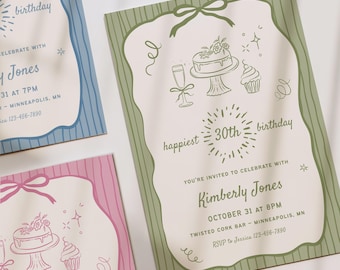 Ladies Night Birthday Invitation, 5x7" Cocktail Party, Digital Download, Canva Template