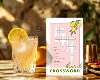 Bridal Shower Game, Wedding Crossword, Pink Italian Lemon Theme, PDF Downloadable File