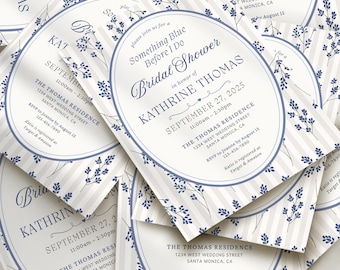 Something Blue Bridal Shower Invitation, Editable Floral 5x7" Template, Digital Download