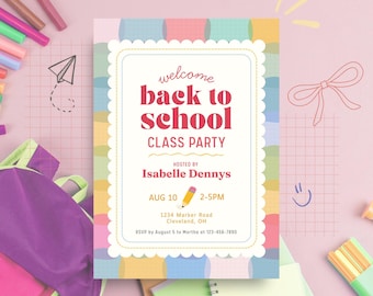 Back to School Party Invitation, Back to School Bash, Editable Back to School Birthday, End of Summer, Canva Template, Digital Download