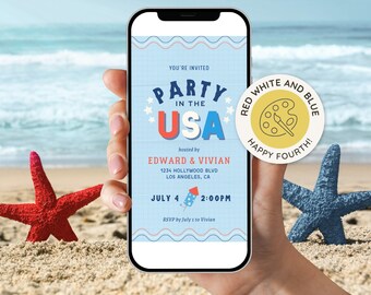 4th of July Invitation, Party in USA, BBQ Party (Digital Download)