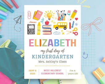First Day of School Sign, Printable Back to School Poster, 1st Day Customizable Canva Template