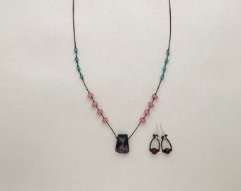 Purple Agate Pendant Necklace and Purple Agate Earring Set