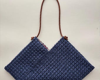 Denim Blue Raffia Handbag