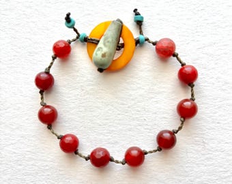 Orange Agate Beaded Toggle Bracelet