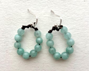 Amazonite Bead and Leather Cord Earrings