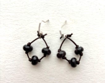 Deep Purple Trio Bead and Leather Cord Earrings