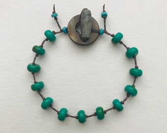 Deep Green Turquoise Beaded Toggle Bracelet