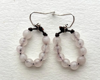 Rose Quartz Bead and Leather Cord Earrings