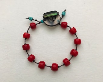 Red Bamboo Coral Beaded Toggle Bracelet