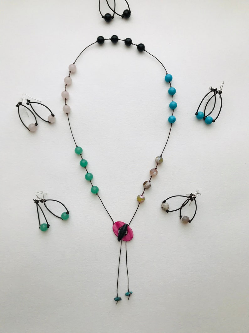 Obsidian Bead and Leather Cord Earrings