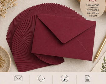 Buste gommate C6 color rosso bordeaux con motivo a rombi, 120 g/m², confezione multipla. Biglietti d'auguri, inviti, forniture per la creazione di biglietti. Dimensioni: 114 x 162 mm.
