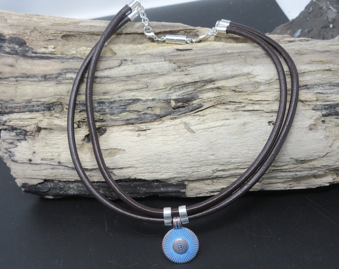 Double Strand Leather Choker with Pendant
