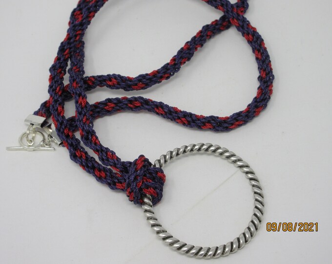 Red White and Silver,  weaved cord accented with silver ring Necklace