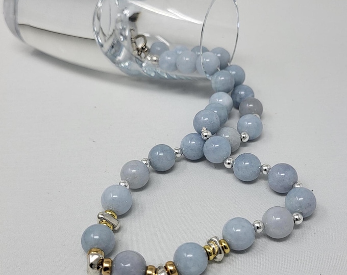 Single Strand Cloudy Blue Beads Necklace