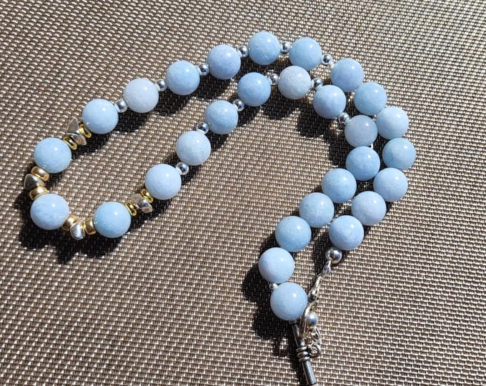 Single Strand Cloudy Blue Beads Necklace