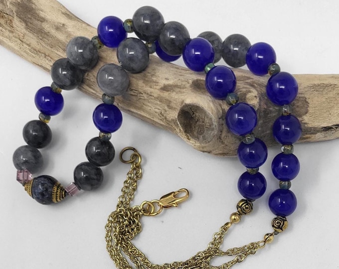 Single Strand Lapidolite and Glass Beads Necklace