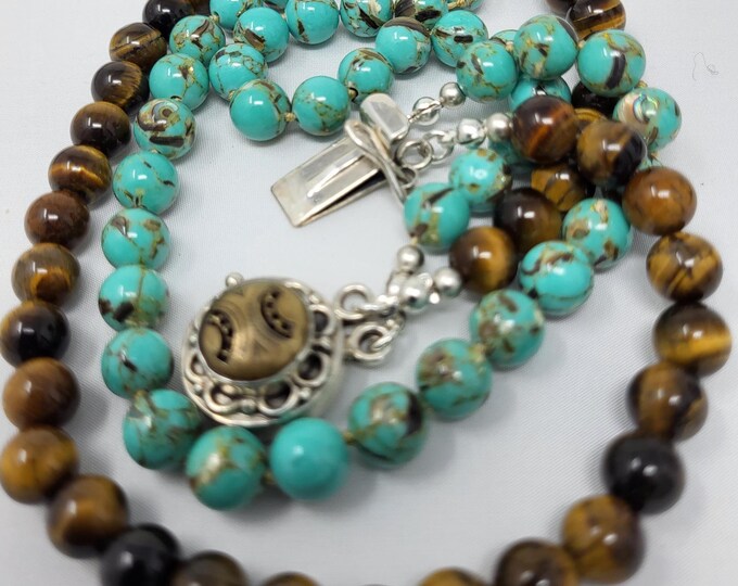 Two Strand Choker with Tiger's Eyes and Magnesite Beads