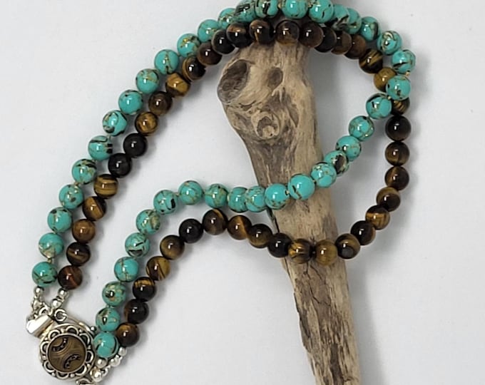 Two Strand Choker with Tiger's Eyes and Magnesite Beads