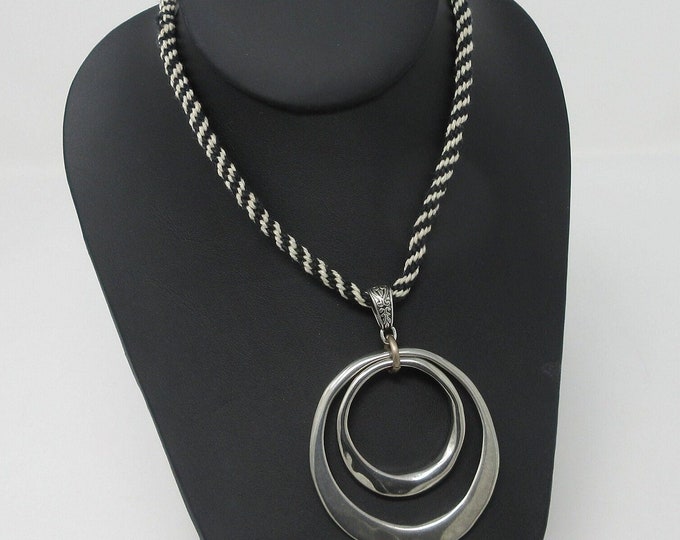 Hand Braided Cord Necklace with silver rings Pendant