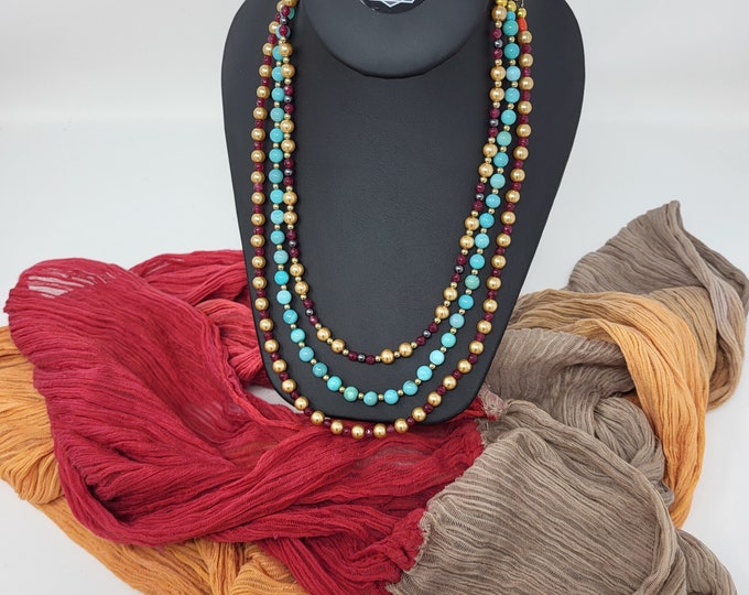 Three Strand Necklace of Multi beads