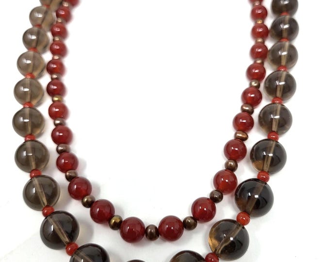 Multi strands hand beaded quartz and carnelian necklace