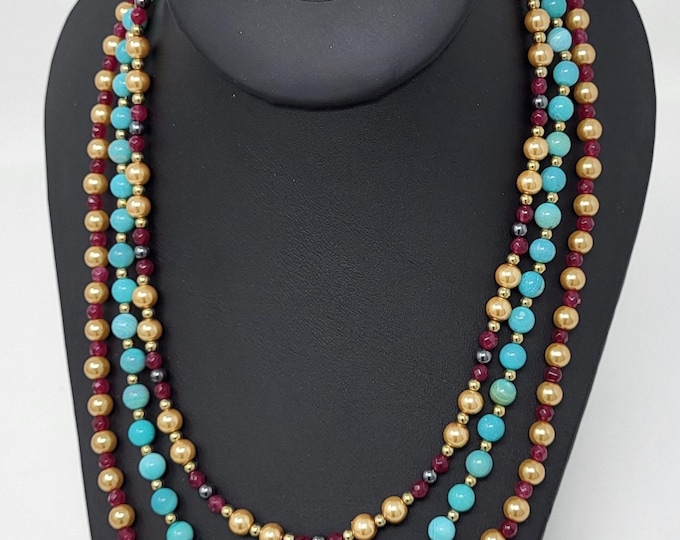 Three Strand Necklace of Multi beads