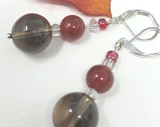 Carnelian and Smoky Quartz earrings