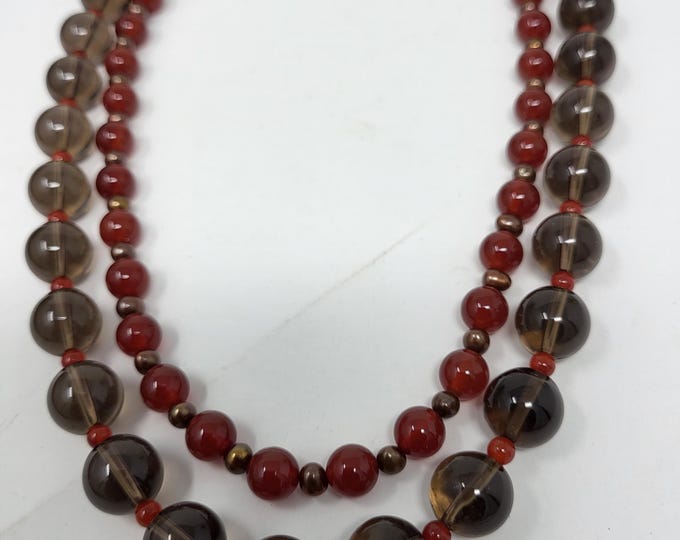 Multi strands hand beaded quartz and carnelian necklace