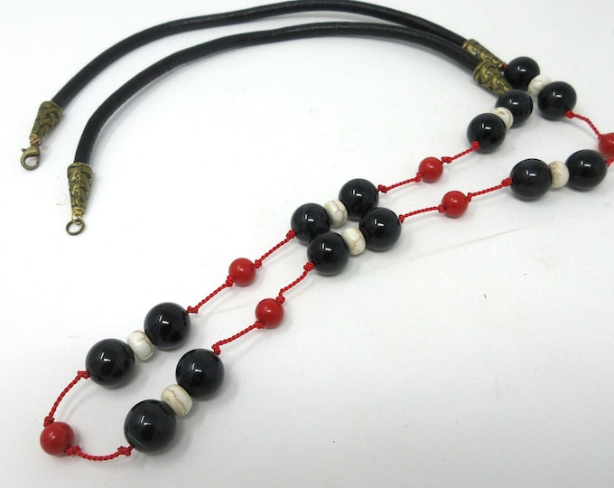 Red, White and Blue Beads Necklace