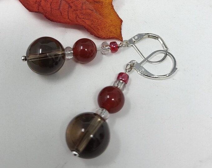 Carnelian and Smoky Quartz earrings