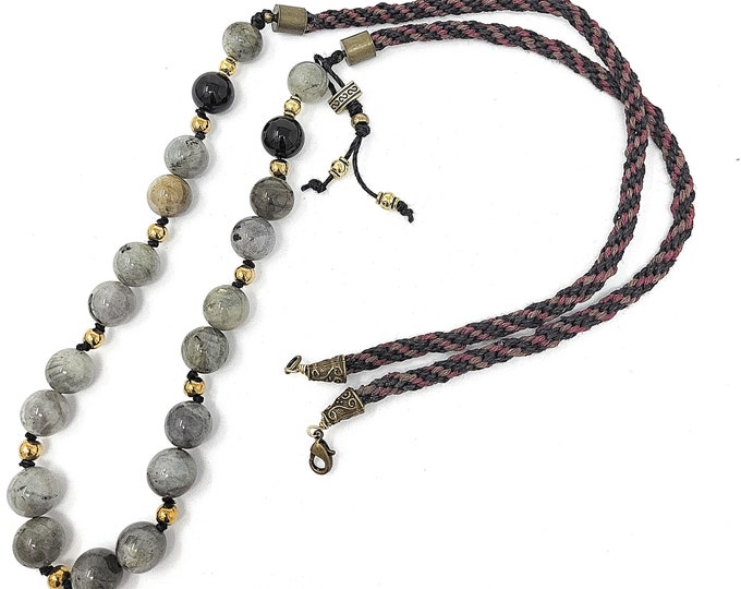 Kumihimo Weaved Cords and Agate Beads Necklace