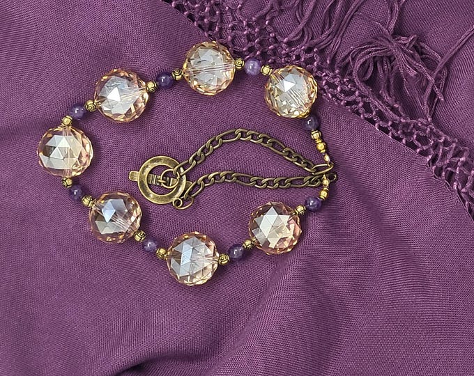Large glass Bead Necklace with Amethysts