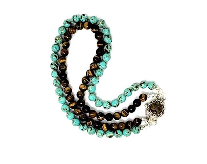 Two Strand Choker with Tiger's Eyes and Magnesite Beads