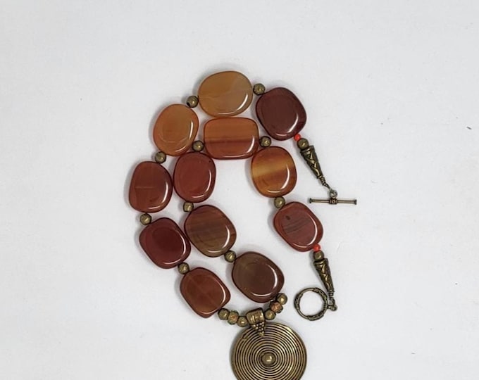 Carnelian and Brass Pendant Necklace