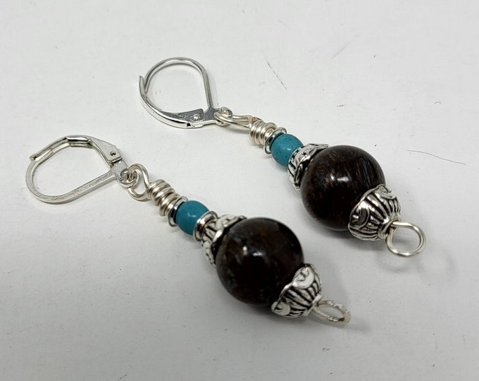 Brown Jasper and turquoise seed beads Earrings