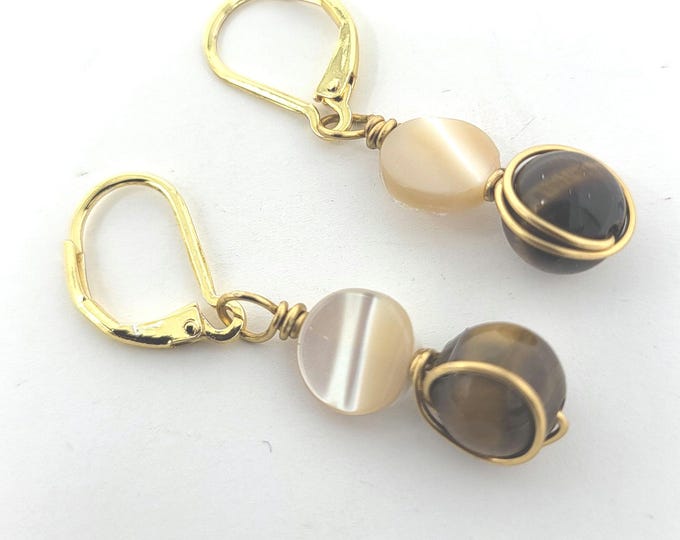 Tiger's Eye and Mother of Pearls Earrings