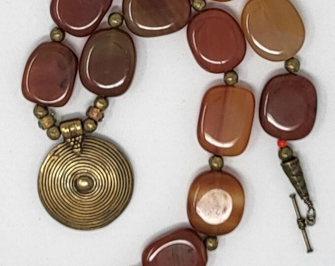 Carnelian and Brass Pendant Necklace
