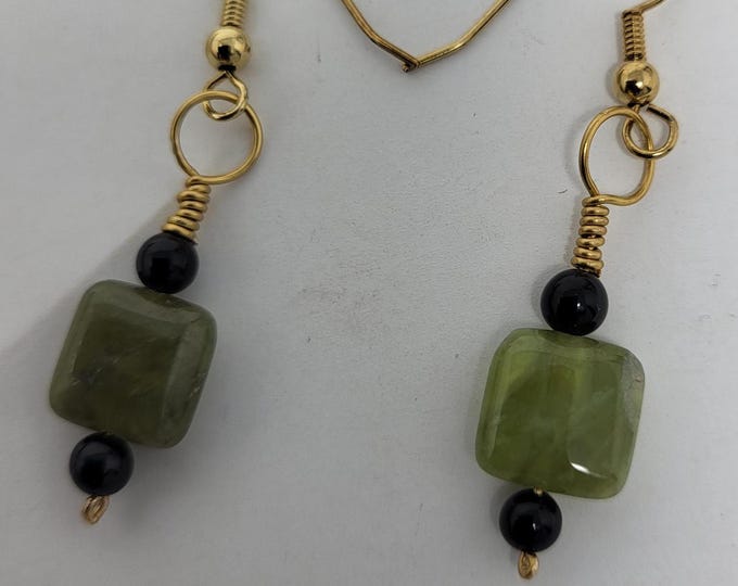 Ear Pierced Peridot and Onyx Earrings