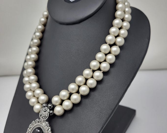 Two Strand Pearl Necklace with Pendant