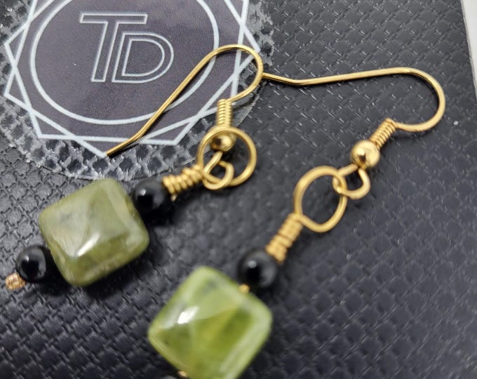 Ear Pierced Peridot and Onyx Earrings
