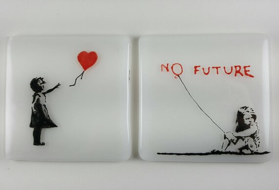 Banksy Fused Glass Coasters 2 Piece Set Girl With Balloon No Etsy