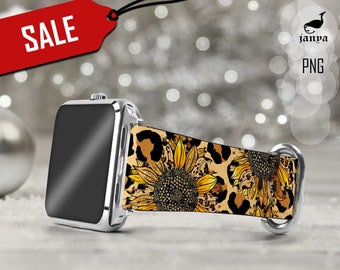 Sonnenblume Gepard Leopard Apfel Uhrenarmband Sublimation Png Sub, Safari Tier Muster Druck, digitale Datei, Sublimationsentwürfe Png-Datei