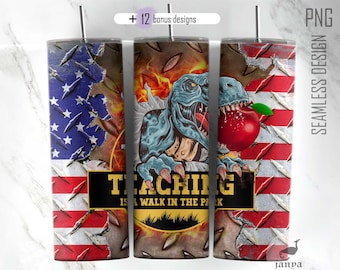 20oz Skinny Tumbler teacher wrap, teaching is a walk in the park life png sublimation designs Templates Straight, Warped Digital Download