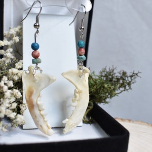 Mink Jawbone Earrings with Colorful Beading Accent
