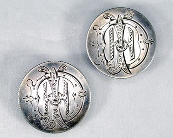 Viktorianische Liebe Token Sterling Ohrstecker; Manschettenknöpfe: Love Tokens mit Aufschrift "DJH" ""JHD"""