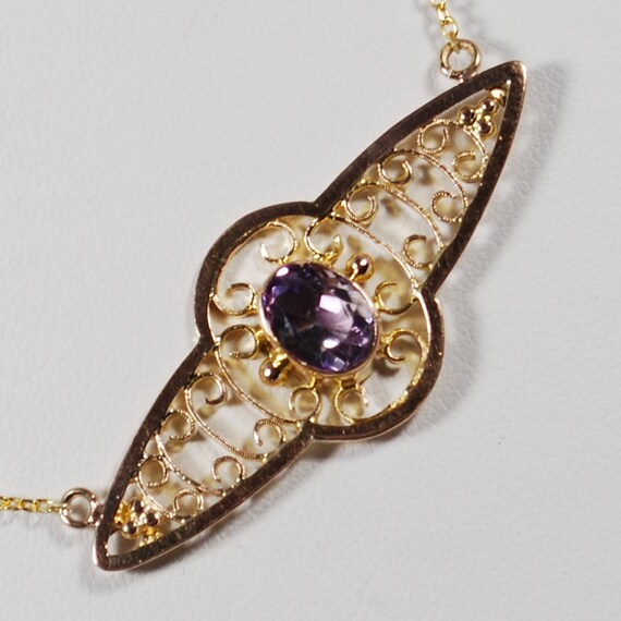 9ct Victorian Amethyst Pendant Necklace; Brooch C… - image 5